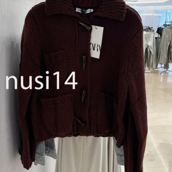 NWT ZARA CHUNKY KNIT CARDIGAN Burgundy Ref 1957/101 M - Picture 4 of 4
